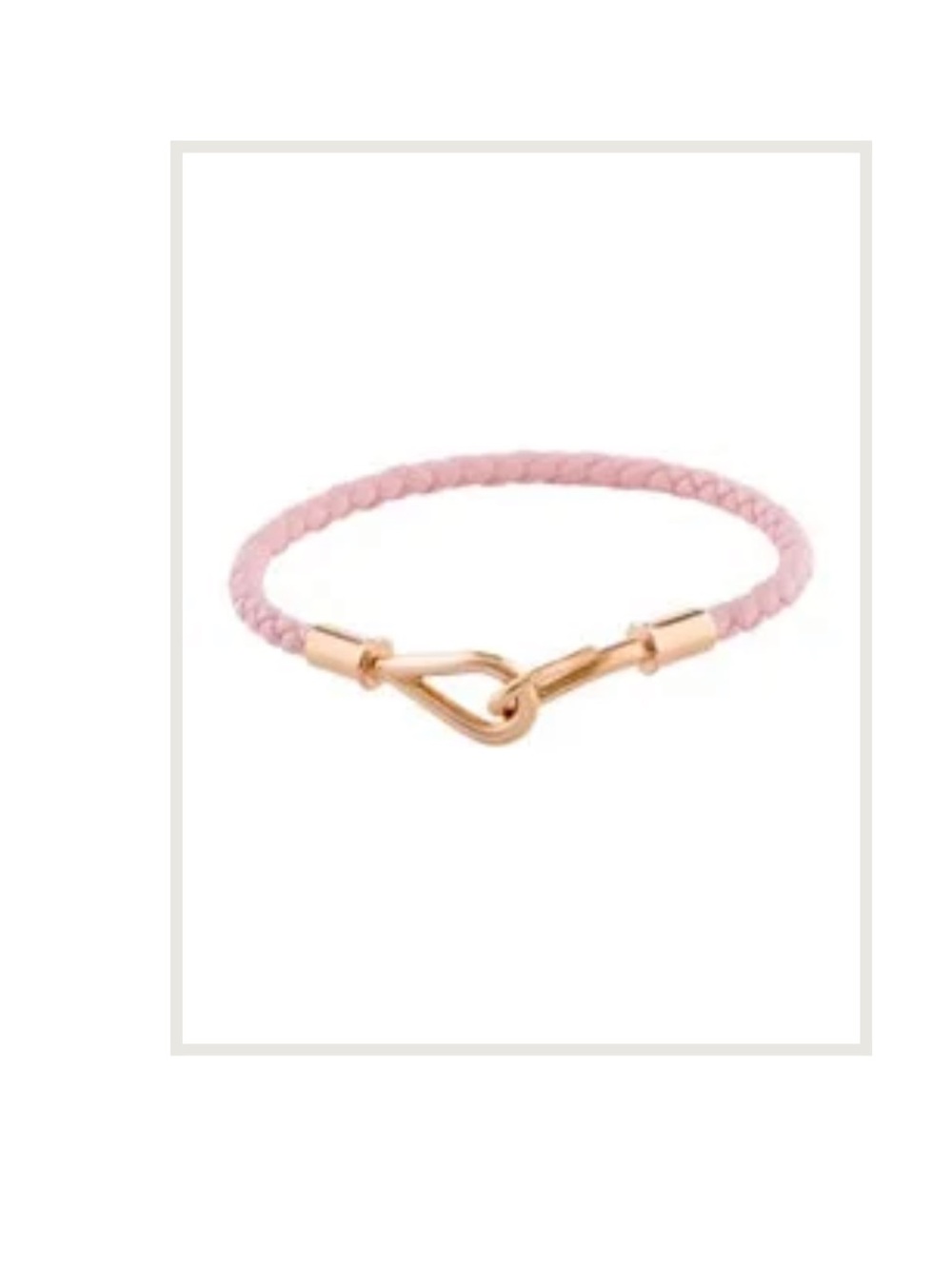 Hermes Pink Braided Leather Bracelet with Rose Gold Hook Clasp